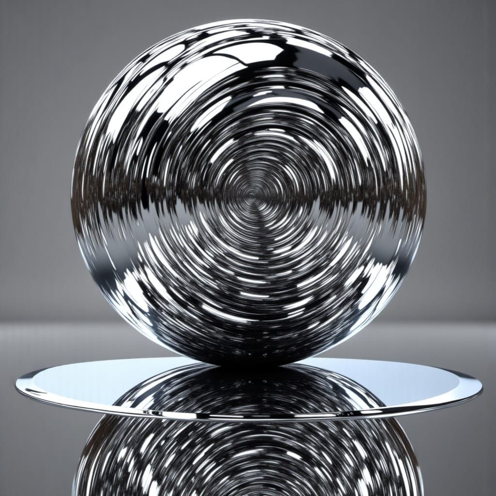 Shiny Chrome Sphere Optical Illusion on Mirror