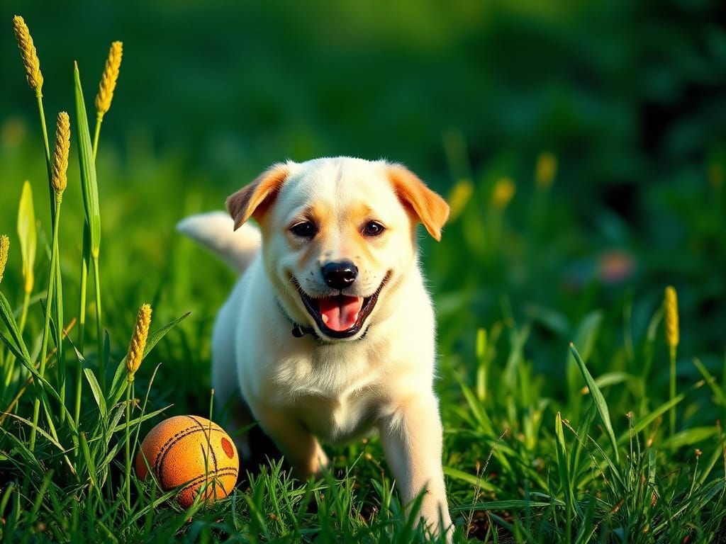 Lifelike Puppy in Vibrant Meadow, Hyperrealistic HDR Video