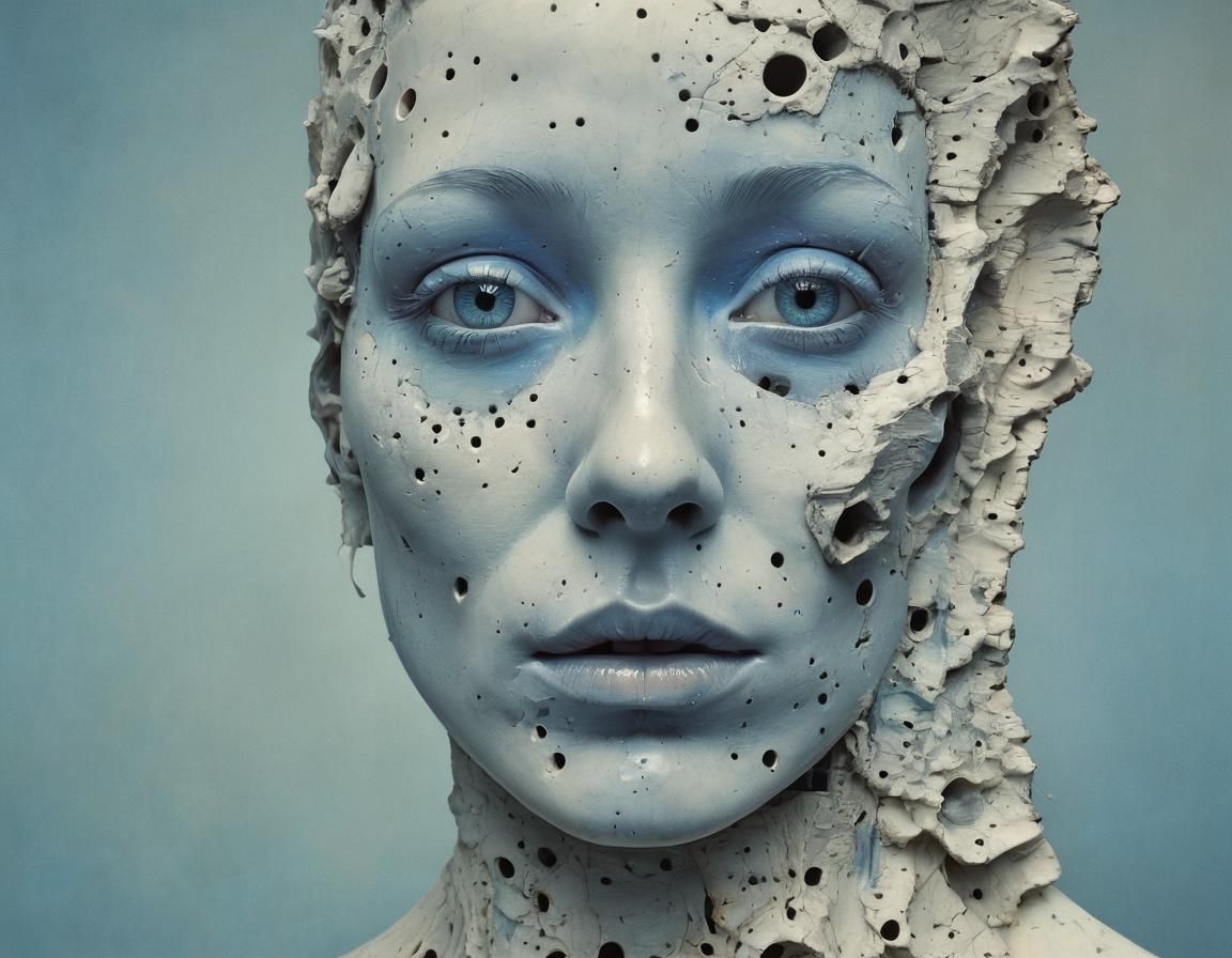 Surreal Cosmic Porcelain Face in Vintage Photography