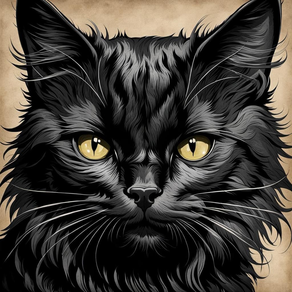 Western Wanted Cat Poster in Hand-Drawn Style