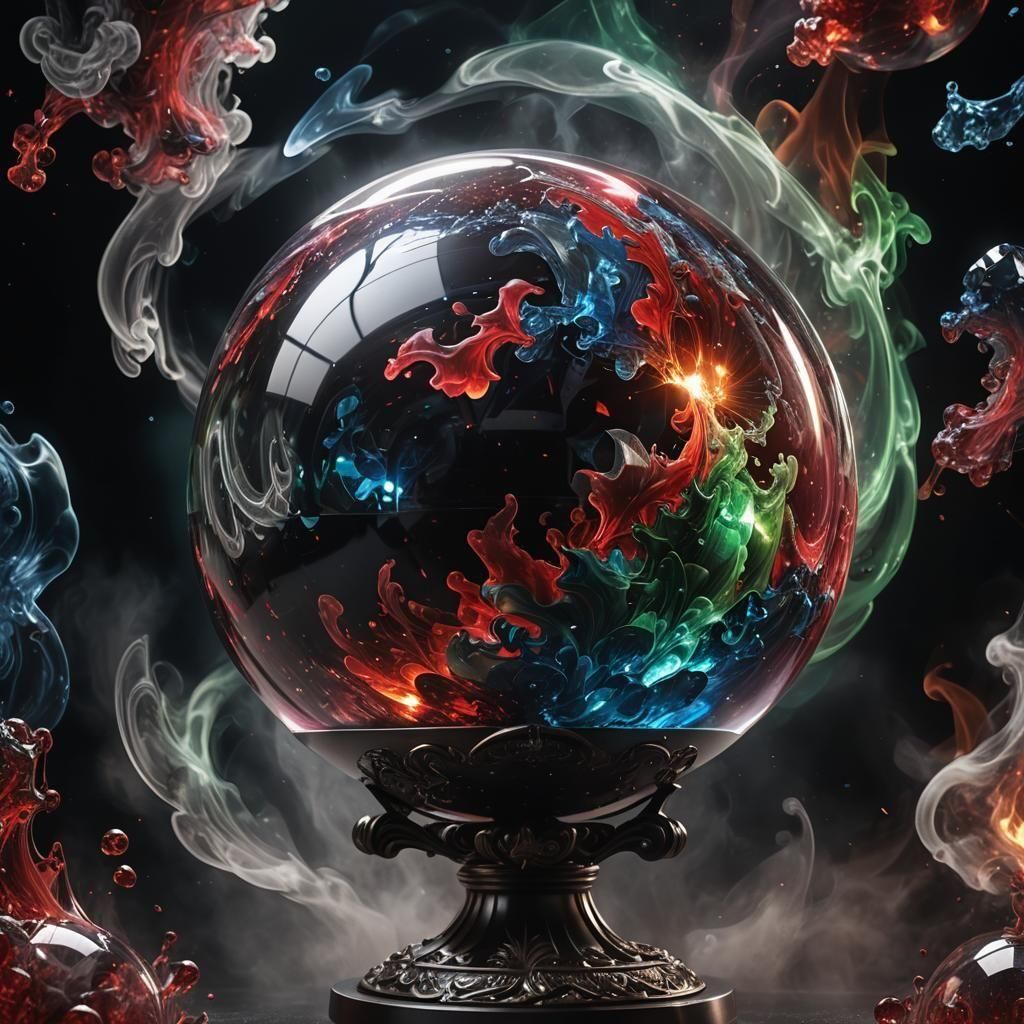 Black Crystal Globe: Abstract Expressionist Concept Art
