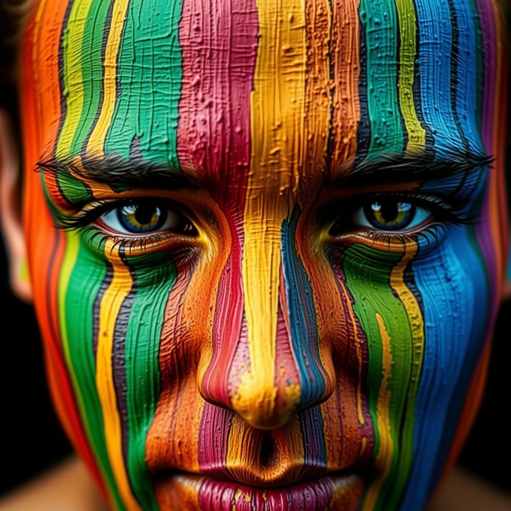 Vibrant Paint Stroke Face Portrait