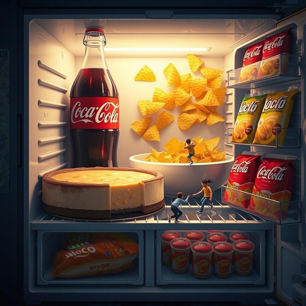 Teens Explore Giant Fridge: Hyperrealistic Digital Art