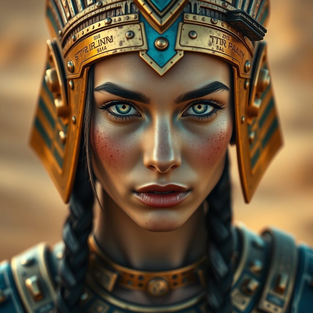Futuristic Egyptian Warrior Woman with Gold and Teal Armor