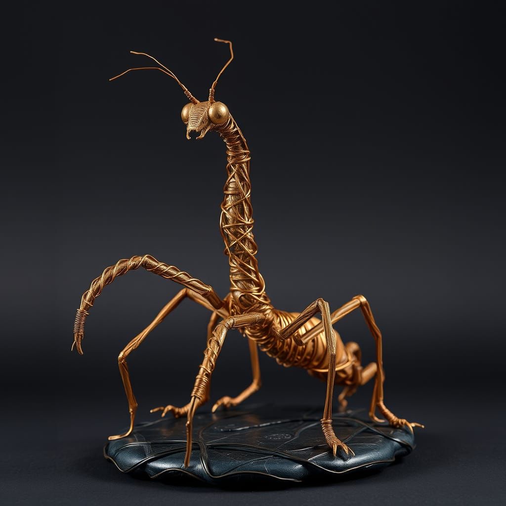 Intricate Wire Sculpture of a Praying Mantis