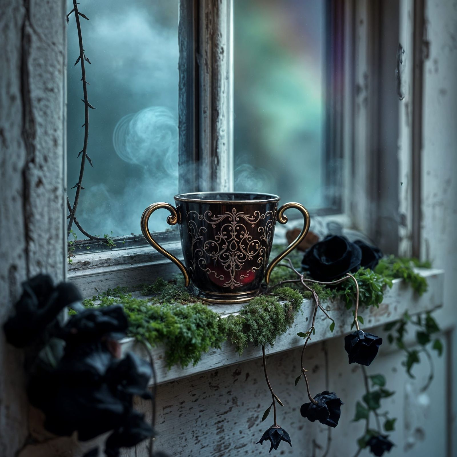 Mysterious Vintage Coffee Cup in a Mystic Setting