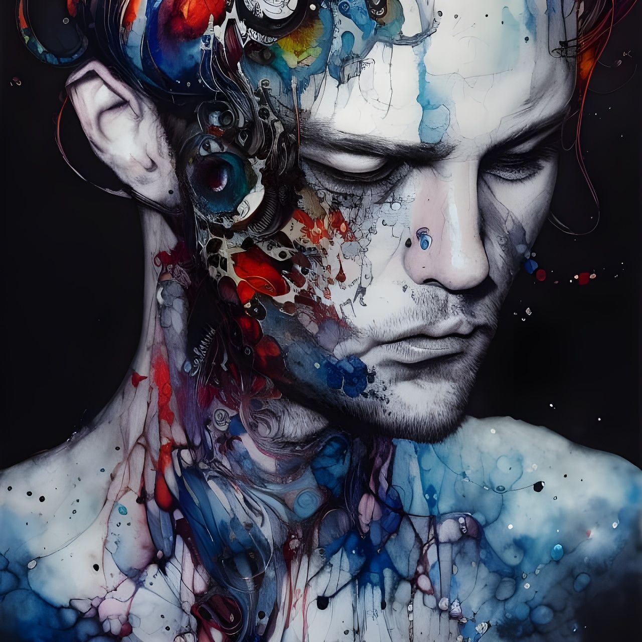 Colorful Ink Portrait in Gouache Painting Style