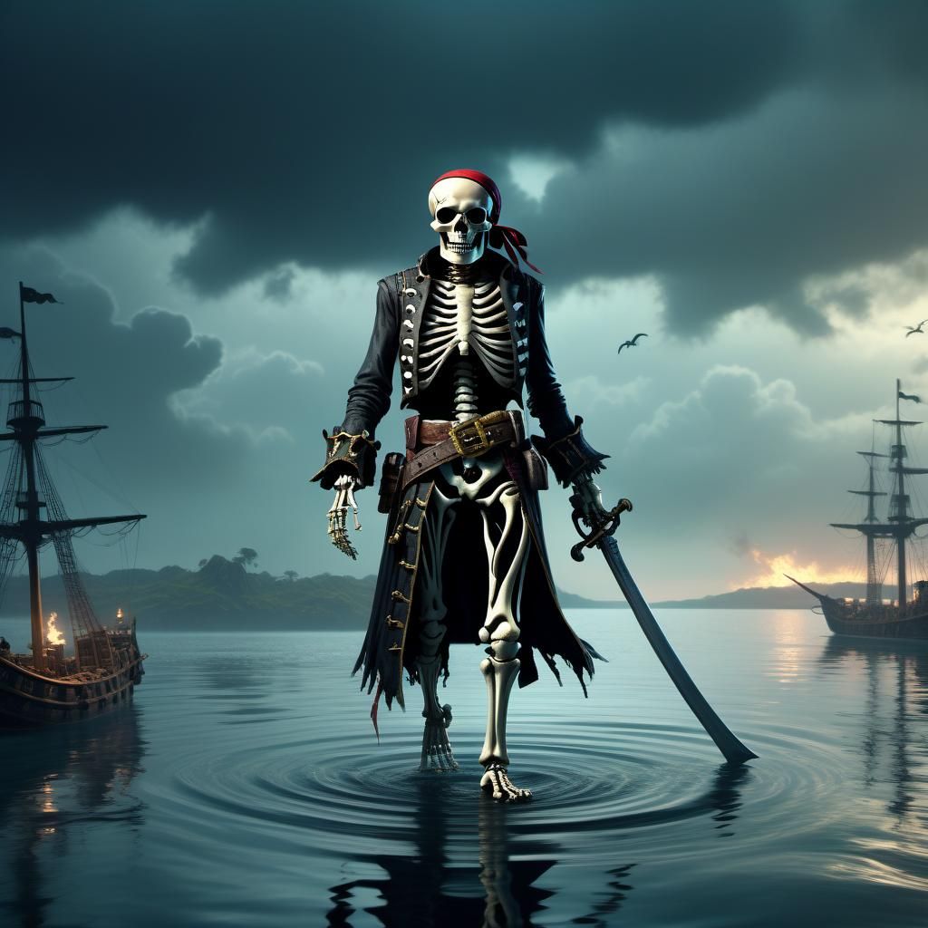Skeleton Pirate Walking on Water