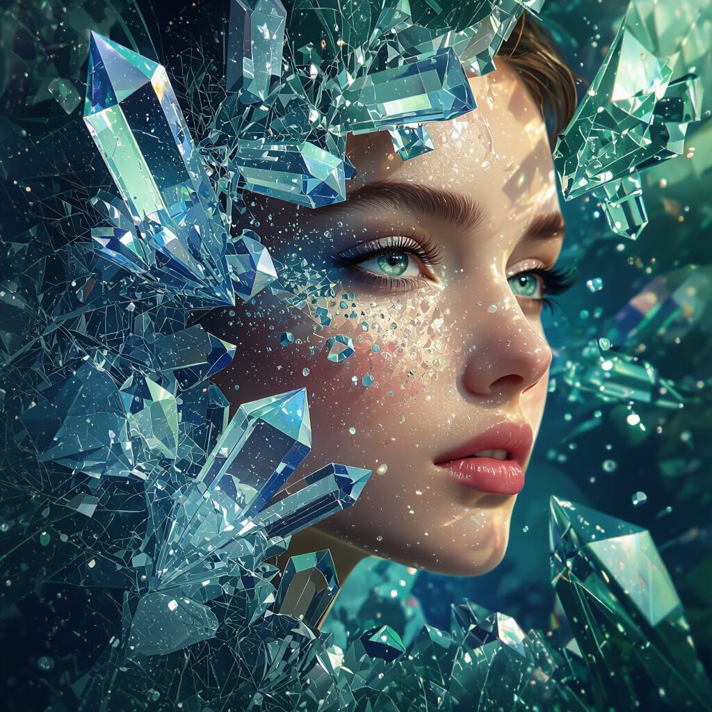 Crystals Growing in Kaleidoscope: Hyperrealistic Splash Art