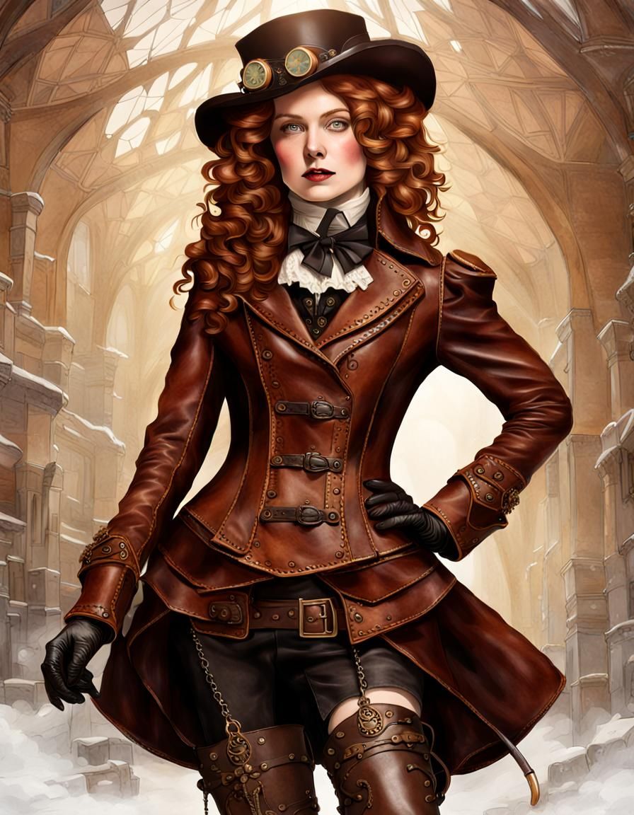 Steampunk Redhead in Leather Outfit