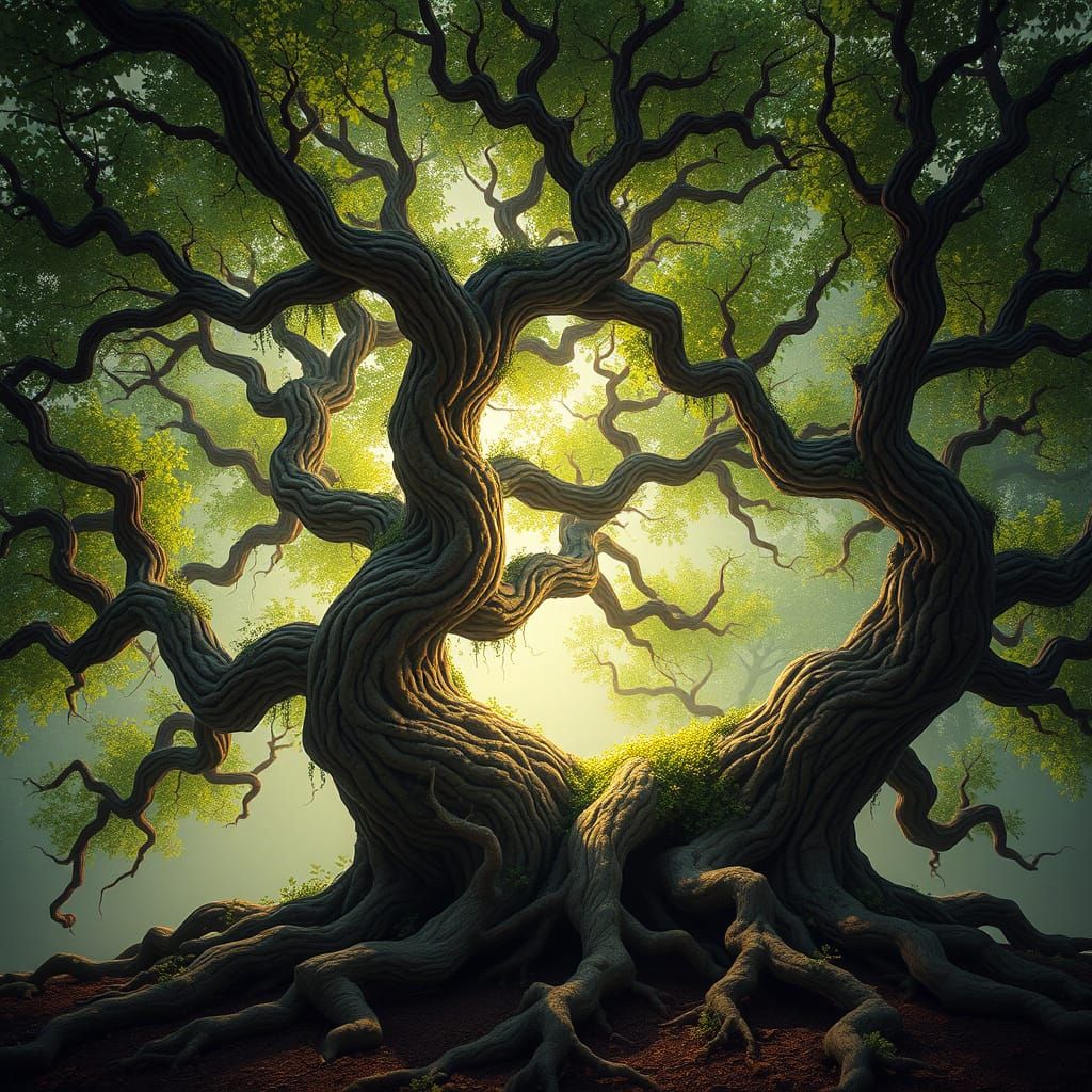 Mystical Ancient Tree with Gnarled Branches