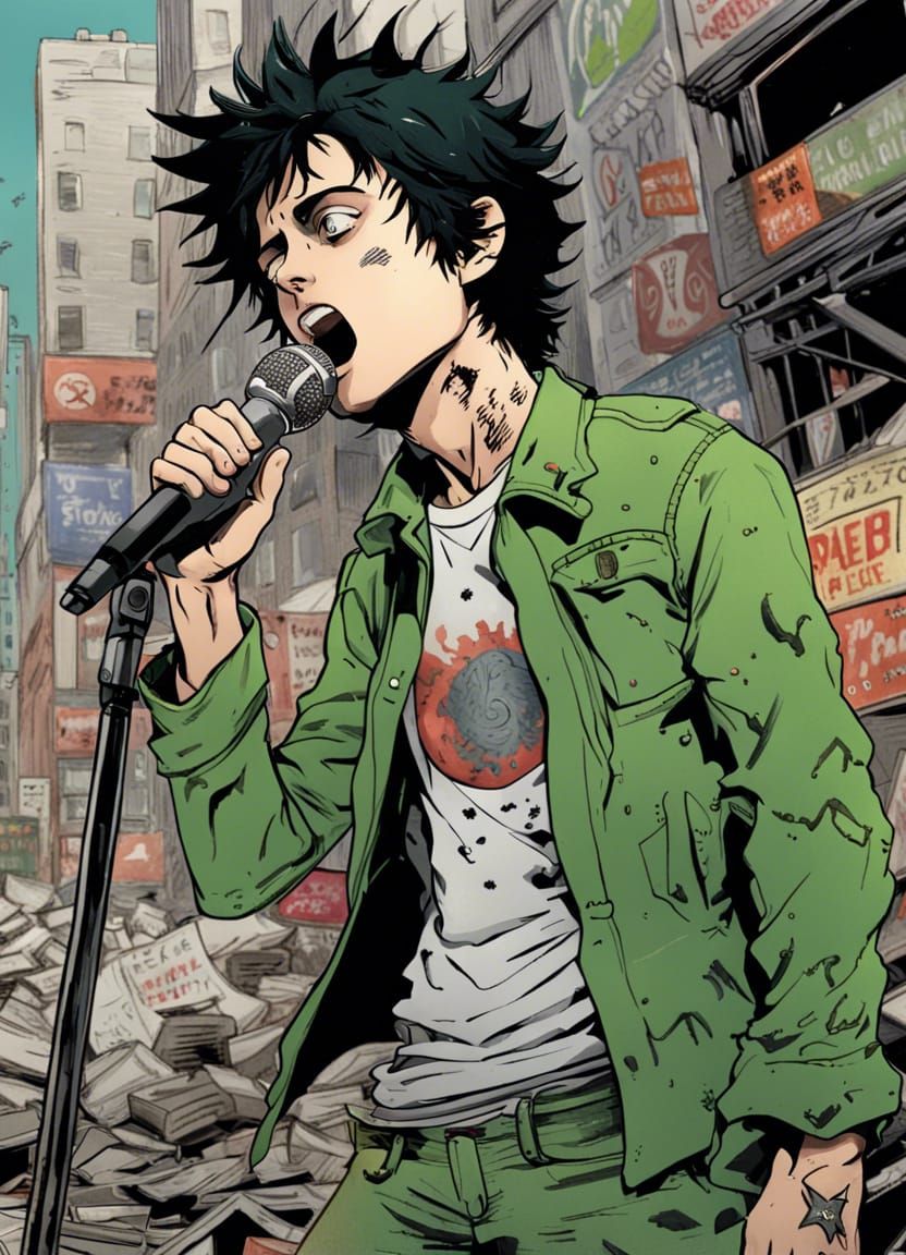 Singer in Destroyed City: Comic Art Style
