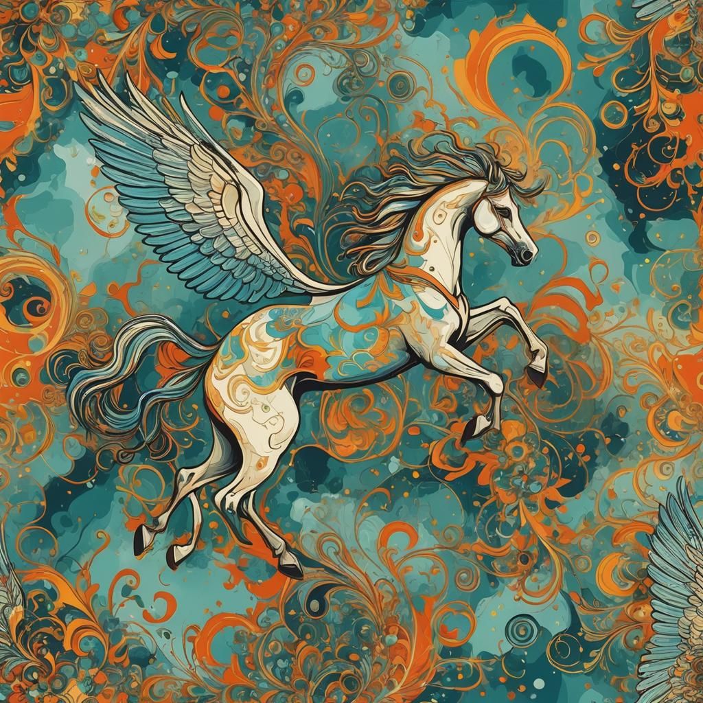 Abstract Pegasus Art in Complementary Colors