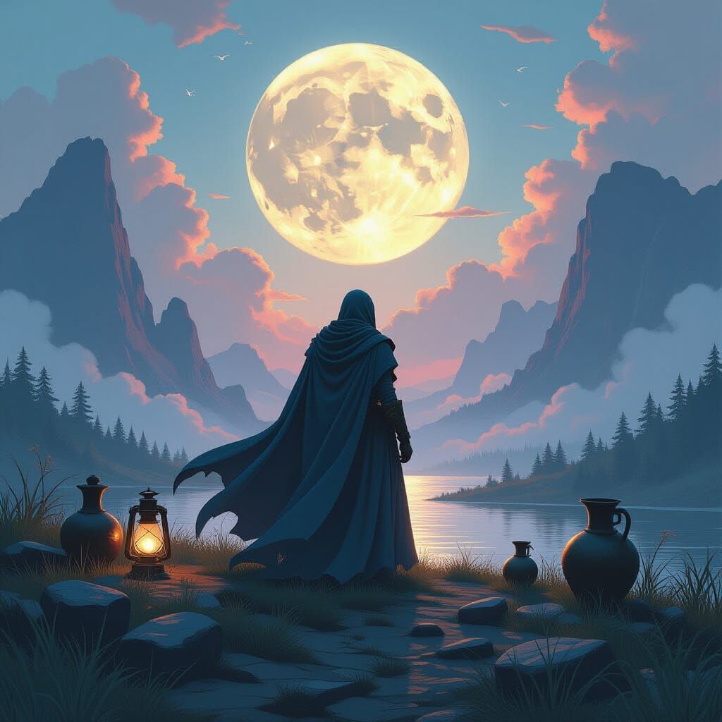 Heroic Figure in Mystical Landscape: Digital Art