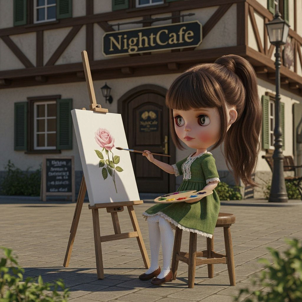 Blythe Doll Paints a Rose in Bavarian Town