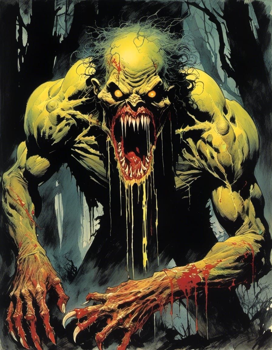 Chiaroscuro Portrait of Forest Monster in Slasher Film Style