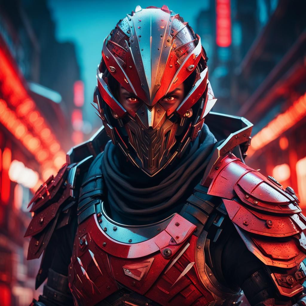 Futuristic Assassin in Japanese Armor, Digital Art
