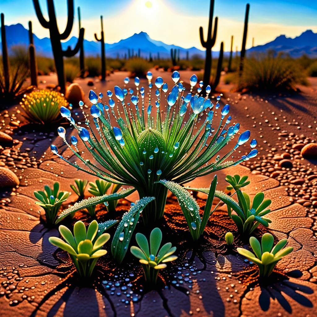Dew Drops and Desert Flowers at Dawn