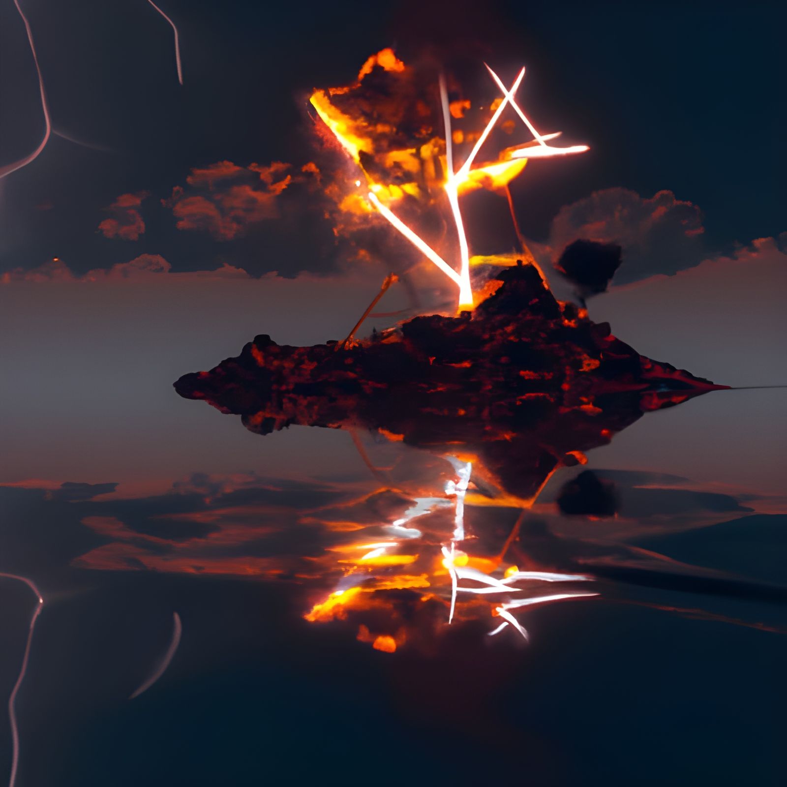 Psychedelic Low Poly Liminal Space with Lightning