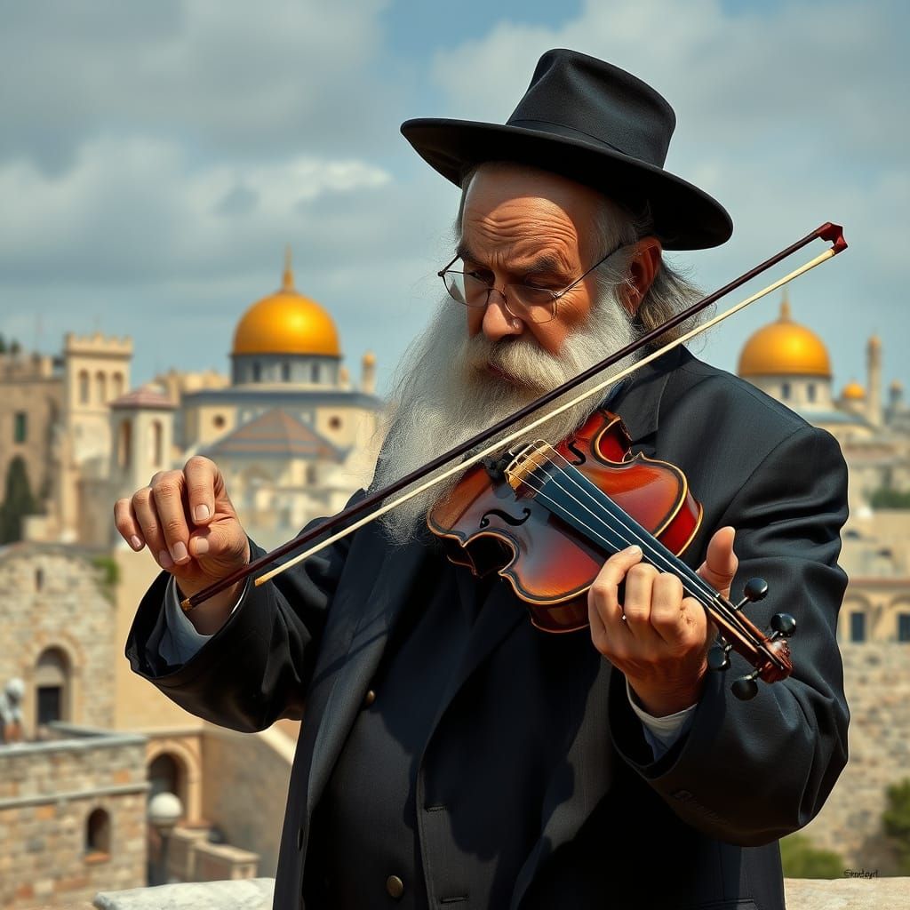 Elderly Jew Plays Violin in Photorealistic Style