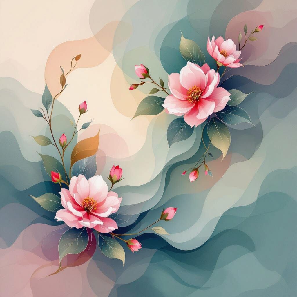 Abstract Feng Shui Floral Art with Tranquil Growth