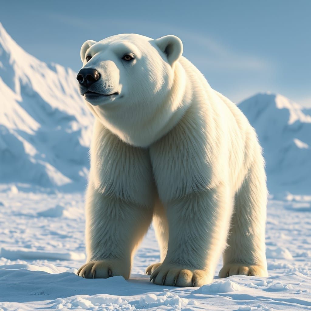 Hyperrealistic Polar Bear in Futuristic Winter Landscape