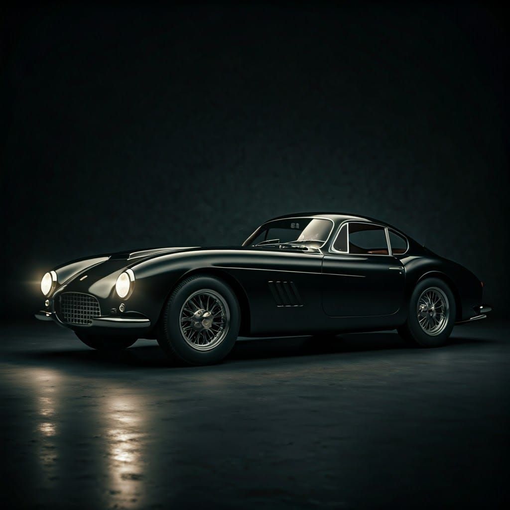 1940s Black Sports Car in Paris at Night
