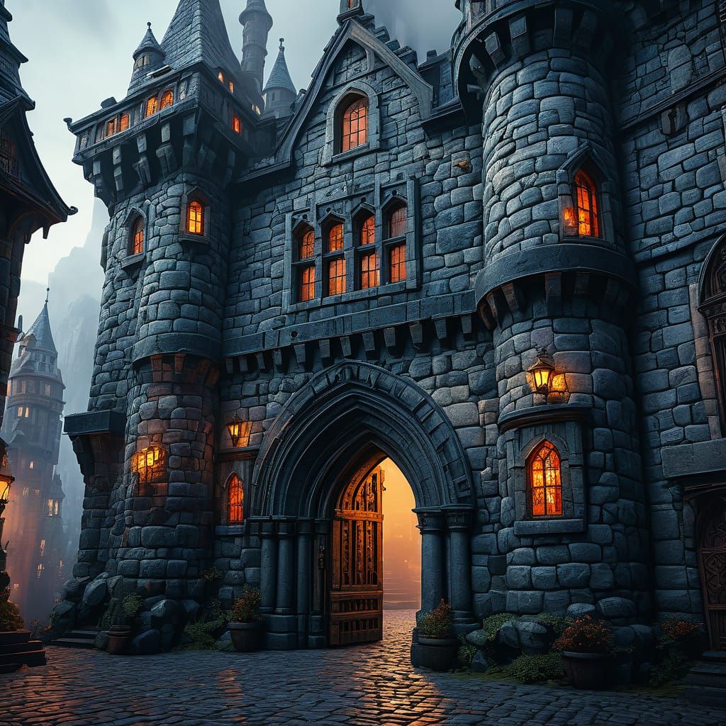 Ethereal Fantasy Castle Skyscraper in Matte Painting