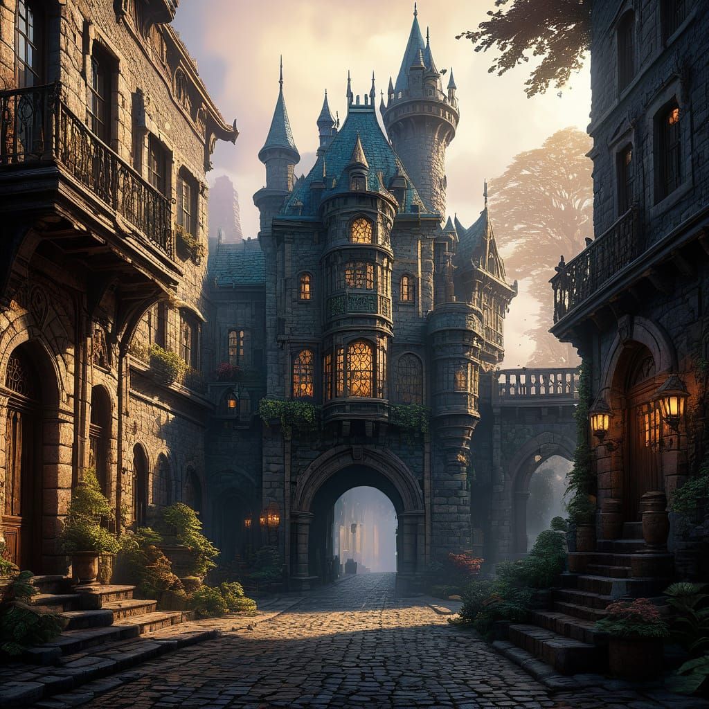 Ethereal Castle in Mist: A Fantasy Concept Art