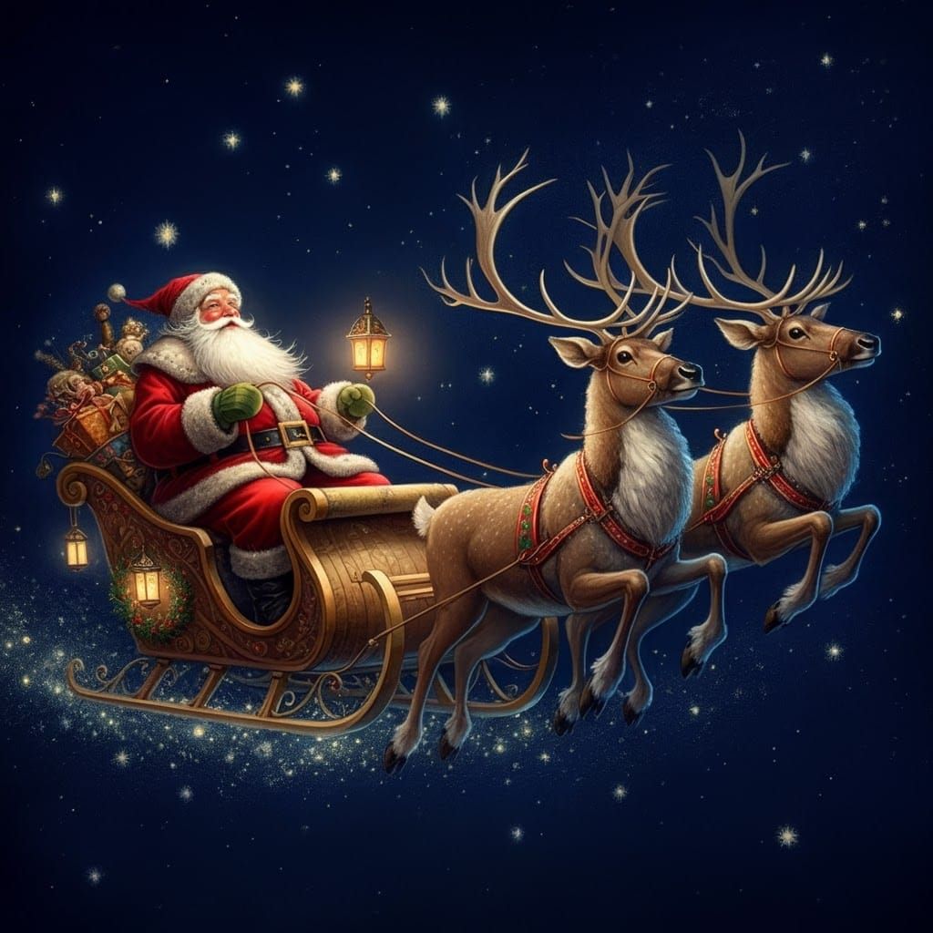 Santa's Sleigh Ride Under Starry Skies