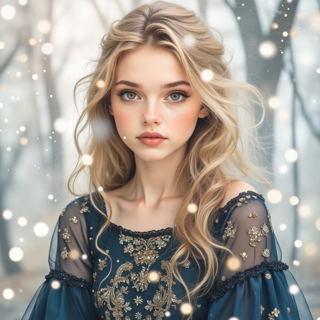 Fantasy Portrait of a Young Woman in a Magical Dress