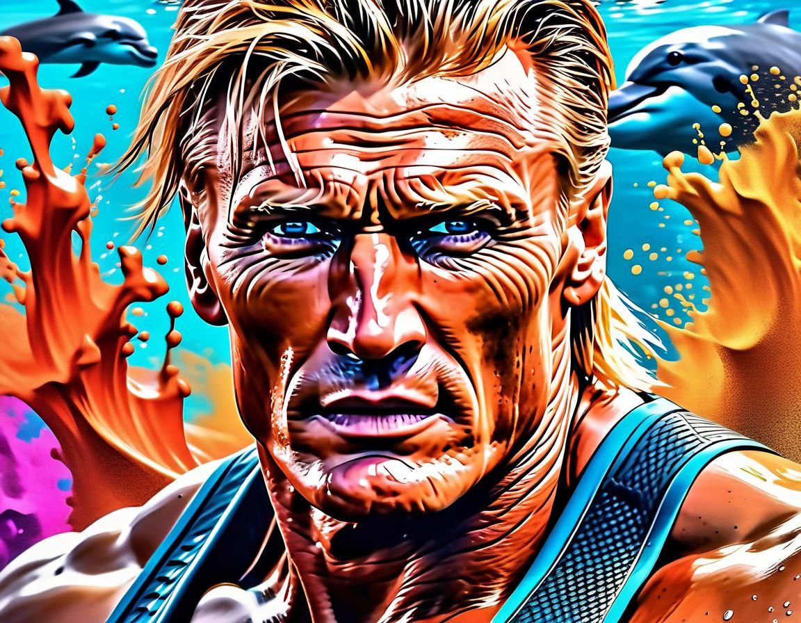 Hyperrealistic Dolphin-esque Dolph Lundgren Portrait