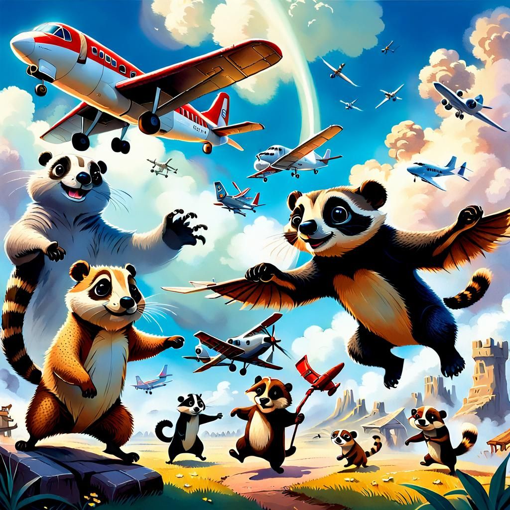 Furry Animals Duel in Cartoon Storybook Illustration