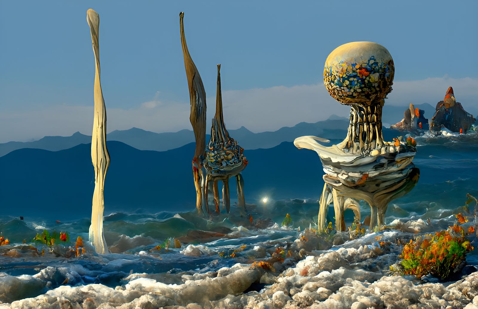 Surreal Alien Ocean of Bone Spires in Post-Impressionism