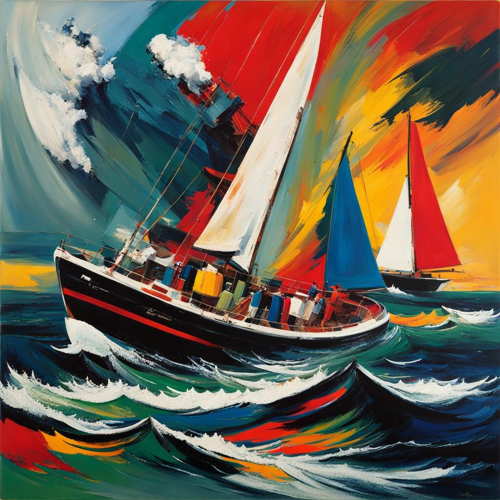 Stormy Baltic Sea Scene in Abstract Expressionist Style