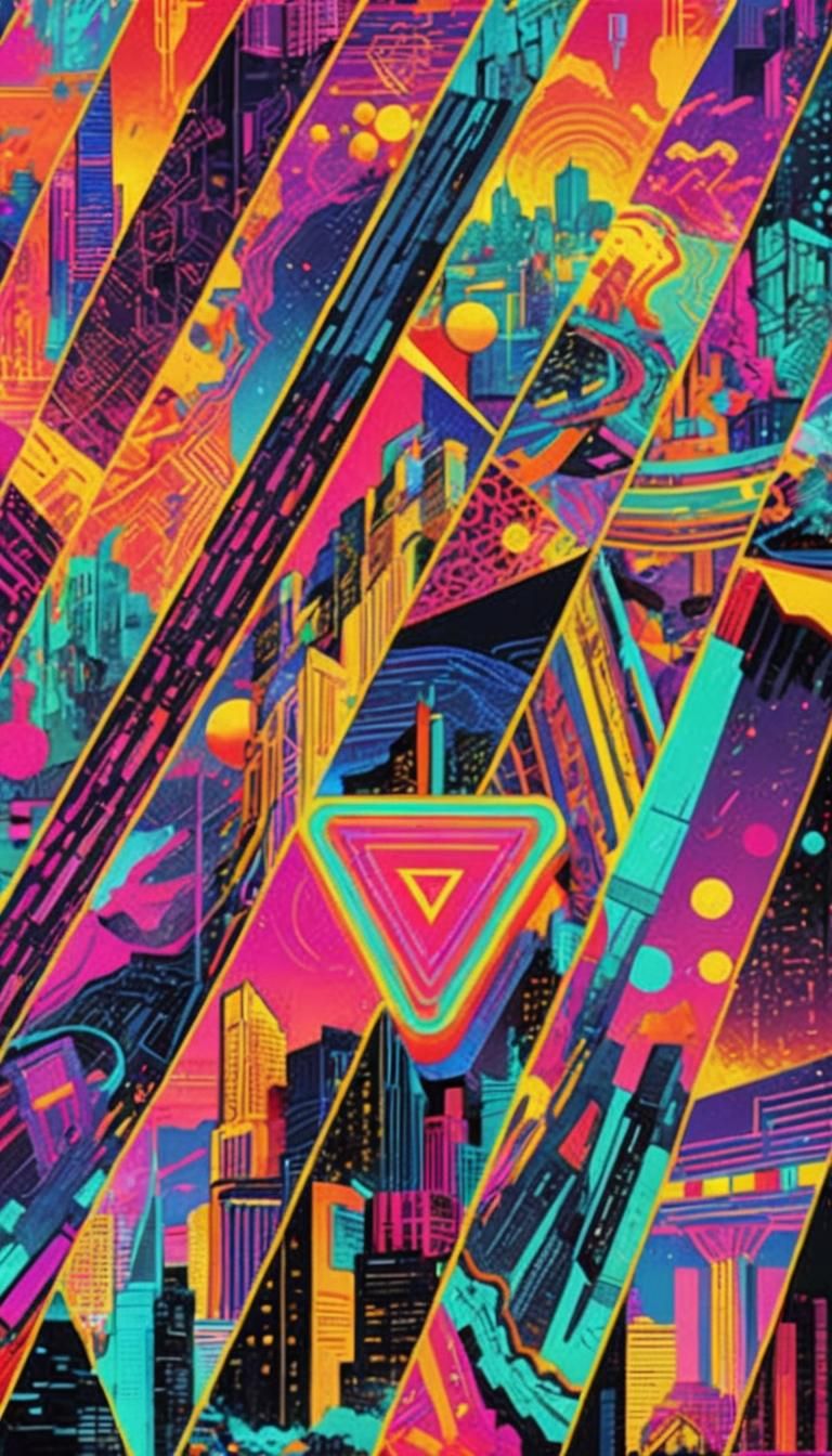 Geometric Pop Art: Fantasy Landscapes in Neon