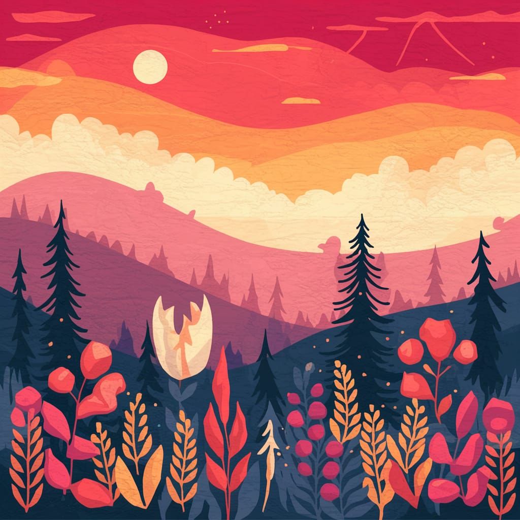 Abstract August Dusk With Elegant Red Texture