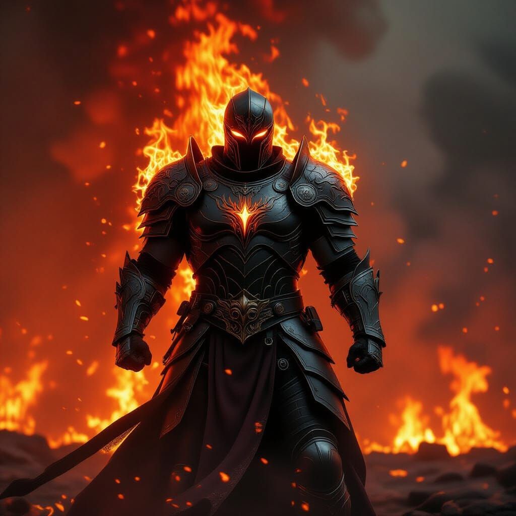 Fire King in Burning Armor Rises from Inferno