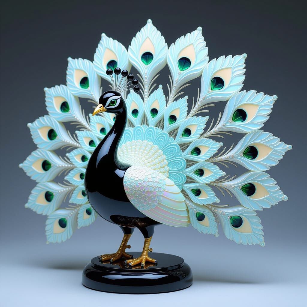 Finely carved peacock sculpture