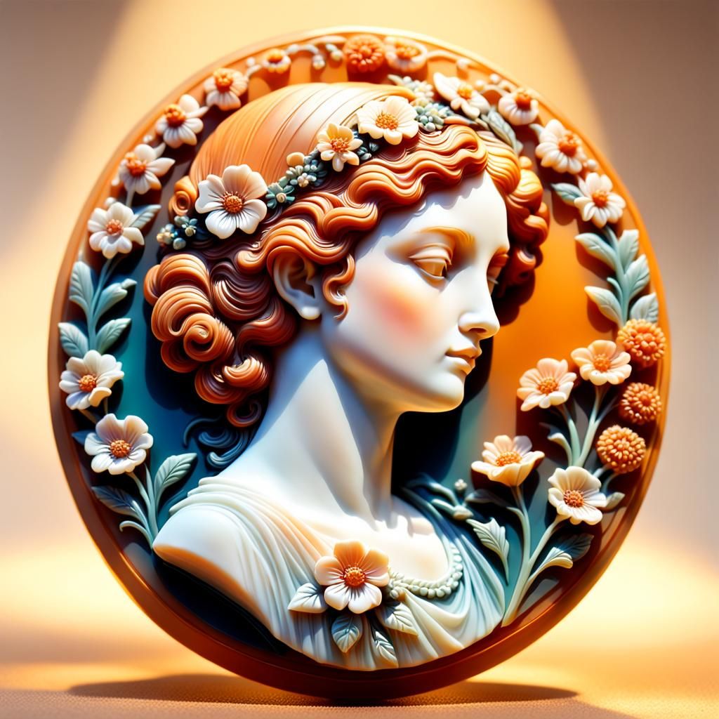 Goddess Persephone Sardonyx Cameo in Sunlight