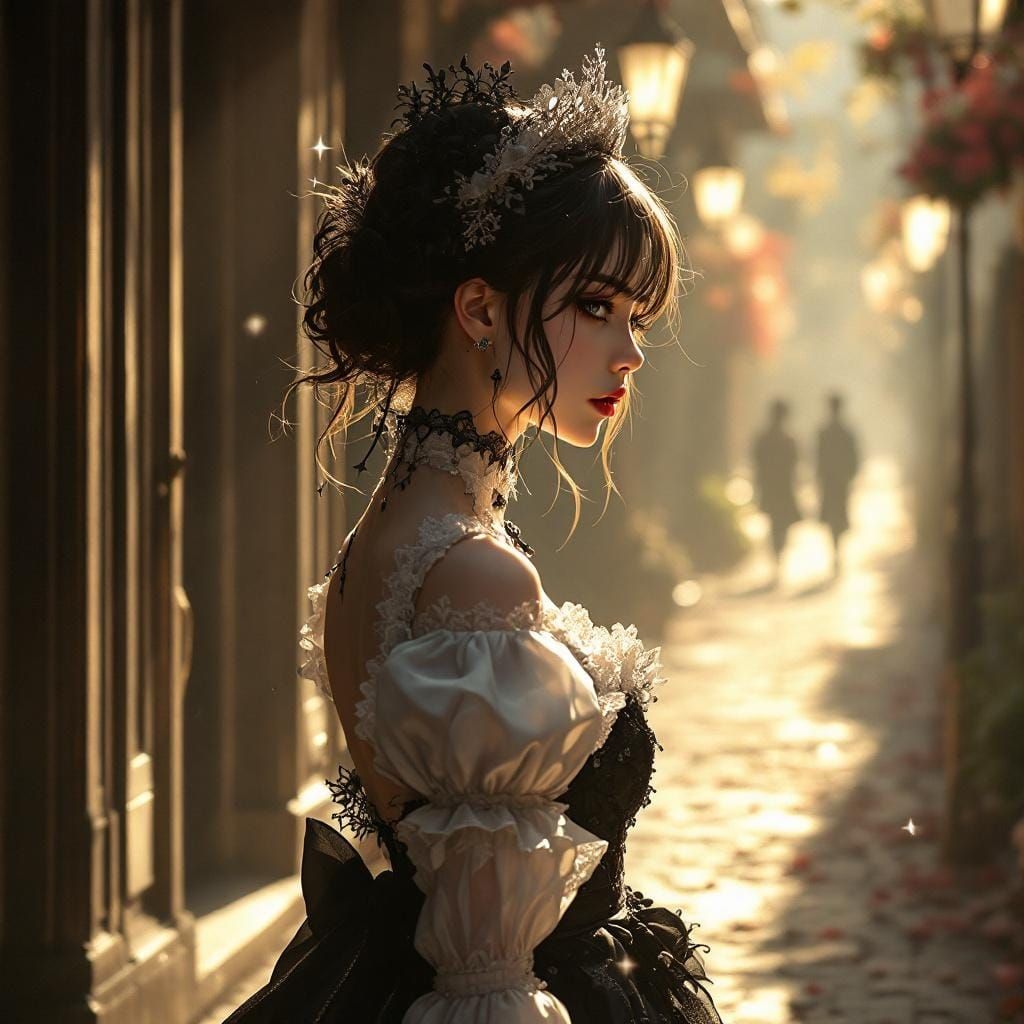Gothic Anime Maid Cafe in Victorian Shadows