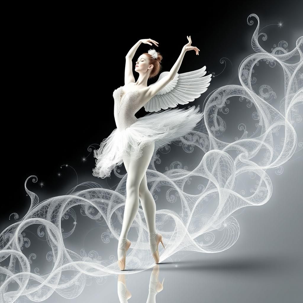 Ballet Dancer's Swan Dance in Abstract Style