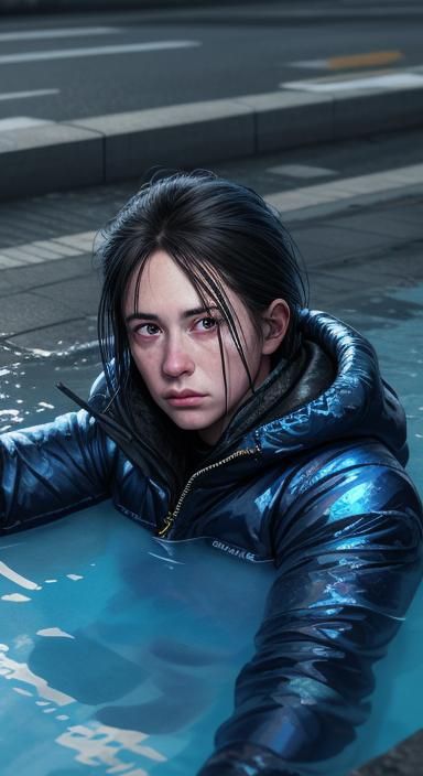 Destroyed Navy Puffer Jacket on Street