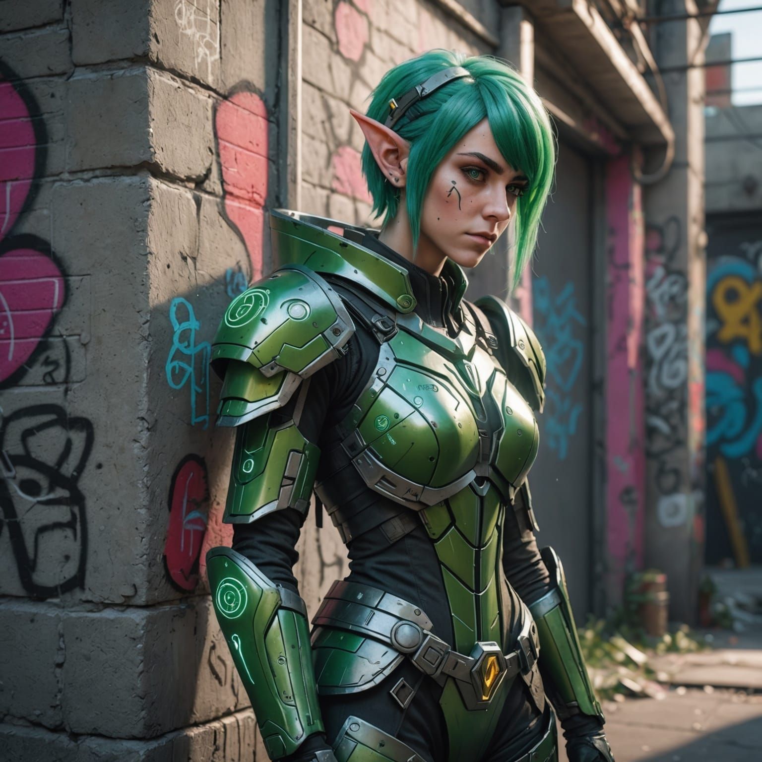 Cyberpunk Elf Sketch with Graffiti Wall