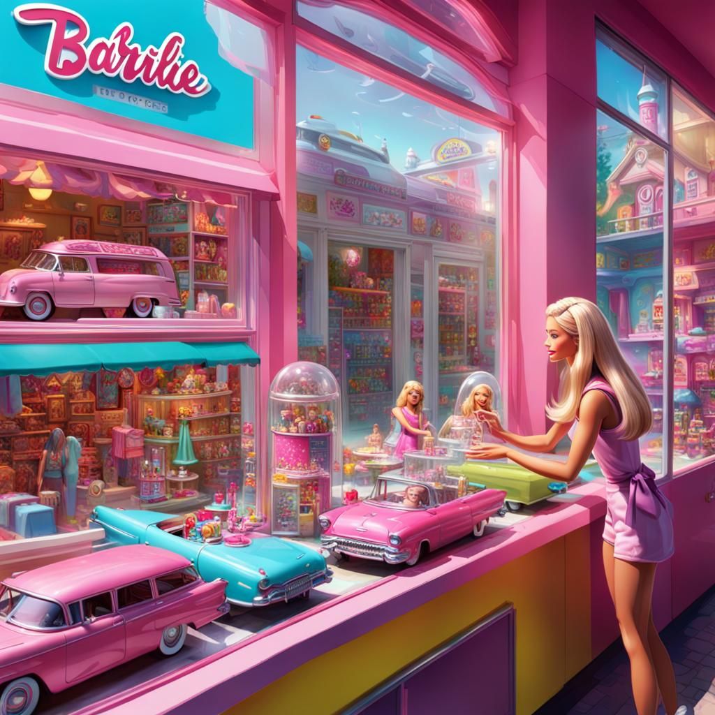 Dreamy Girl Gazing at Barbie World in Toy Shop
