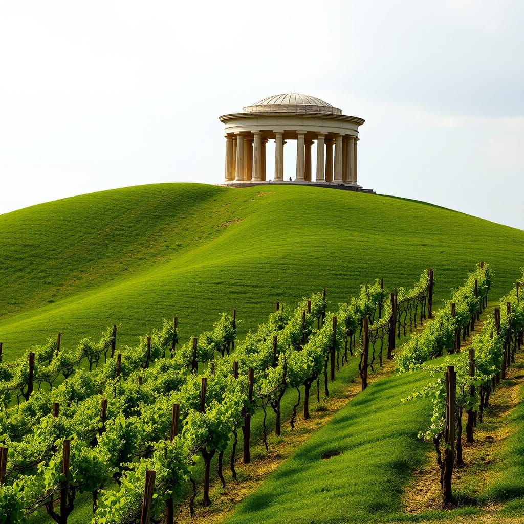 Emerald Vineyard with Ancient Roman Temple