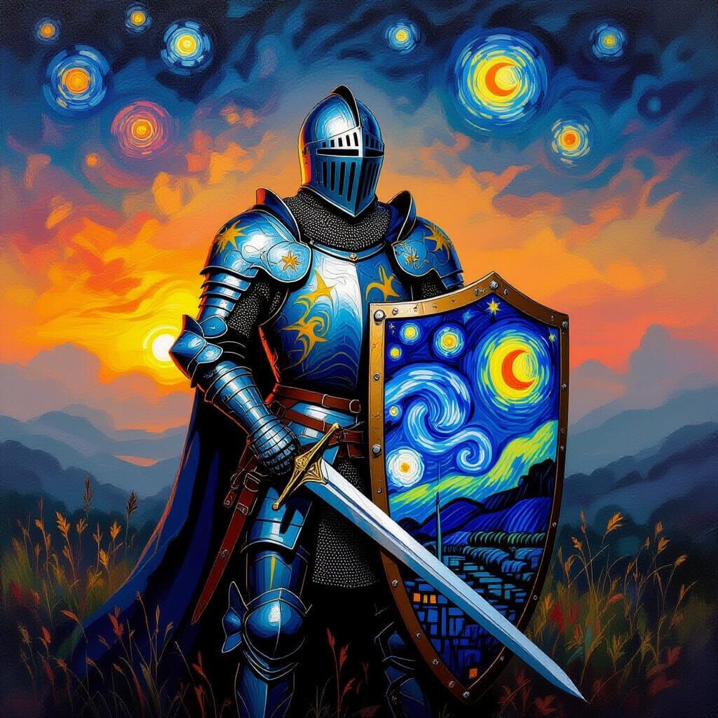 Knight Painted in Starry Night Style