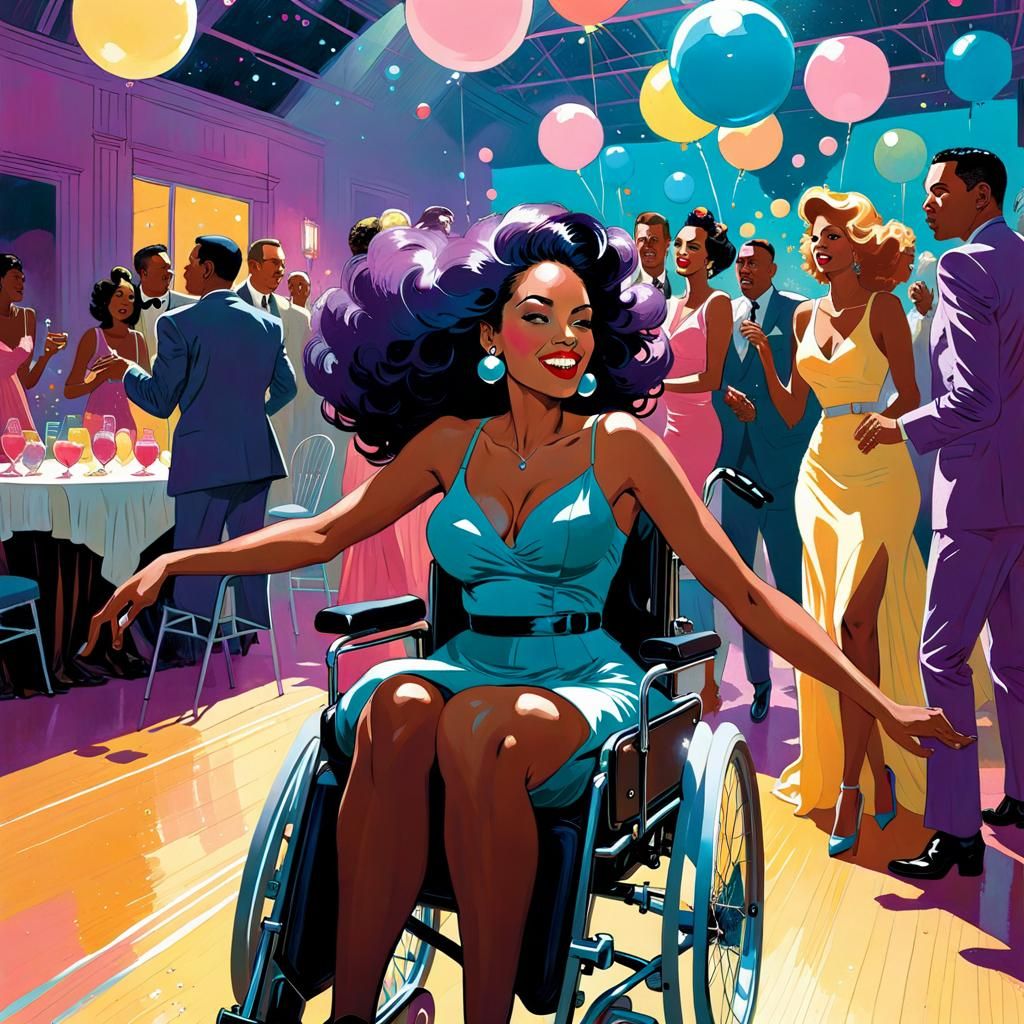 Woman in Wheelchair Celebrates: Fine Art Illustration