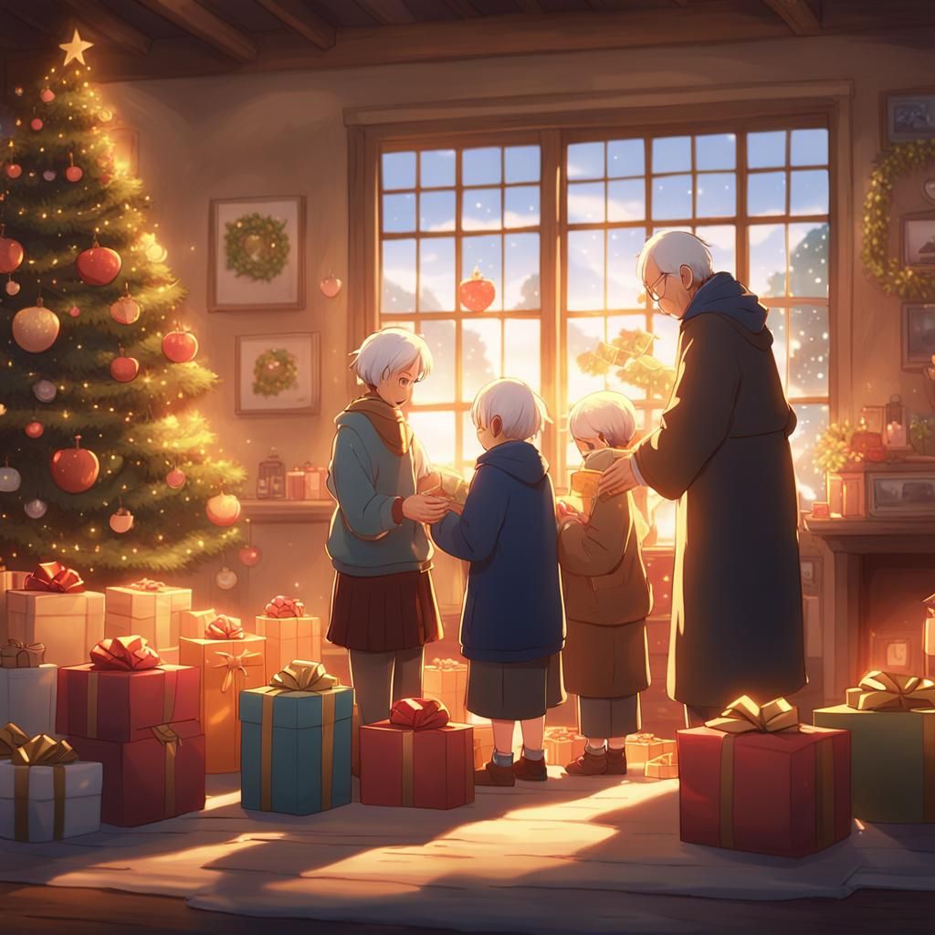 Touching Charity Scene in Anime Style