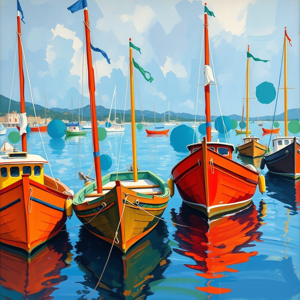 Expressive Harbor Scene in Gouache Style